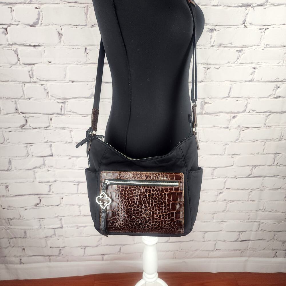 Brighton Toledo Tony black nylon crossbody bag croc Embossed